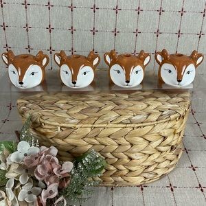 “H for Happy" SET OF 4 Ceramic Reindeer Taper Candle Holders New Holiday Deco